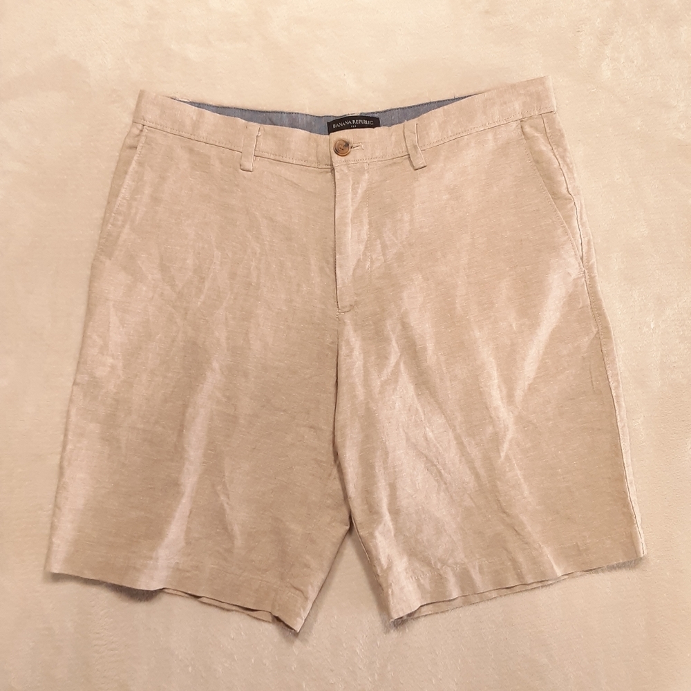 Banana Republic Mens Aiden Chino Shorts Sz.33/Beige Cotton Linen 8" Inseam - Picture 1 of 8
